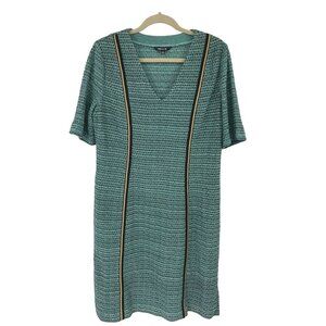 Misook Womens Green Knit Short Sleeve V-Neck Dress size medium Gold embellished